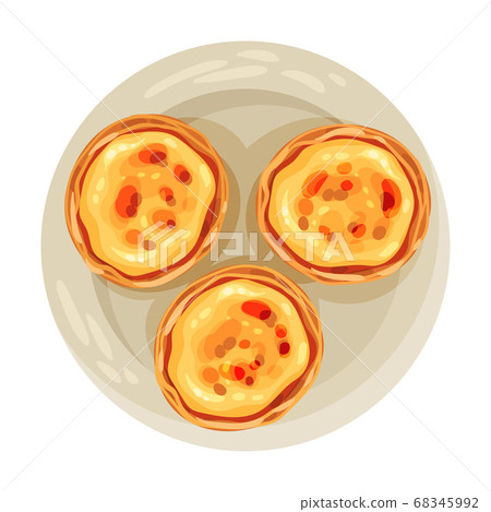 Tartlet from Puff Paste Filled with Pastry Cream as Portuguese Dessert View from Above Vector Illustration Tartlet from Puff Paste Filled with Pastry Cream as Portuguese Dessert View from Above Vector Illustration 68345992