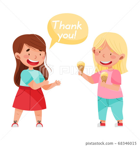 Polite Girl Expressing Gratitude to Her Agemate for Sharing Ice Cream Vector Illustration 68346015