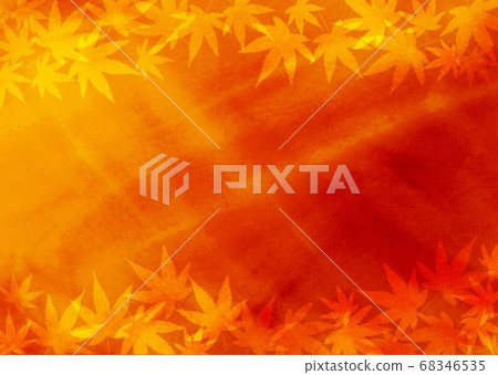 水彩的紅色背景秋天的落葉 68346535