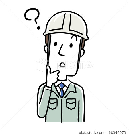 圖庫插圖：一個年輕人穿著工作服，有疑問 68346973