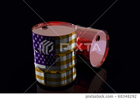 Two Metal Industrial Oil Barrels with USA flag 3D Two Metal Industrial Oil Barrels with USA flag 3D 68348292