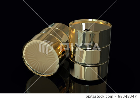 Two Golden Metal Industrial Oil Barrels 3D 68348347