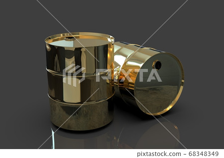 Two Golden Metal Industrial Oil Barrels 3D 68348349