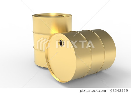 Two Golden Metal Industrial Oil Barrels 3D 68348359