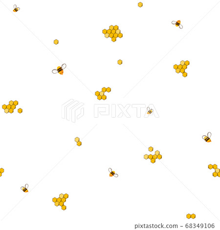 Vector cute cartoon bees on honeycombs. Seamless pattern on white background Vector cute cartoon bees on honeycombs. Seamless pattern on white background 68349106