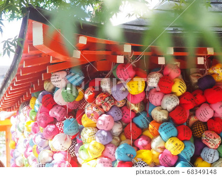 藍色的秋天的樹葉和多彩的豆子袋 68349148