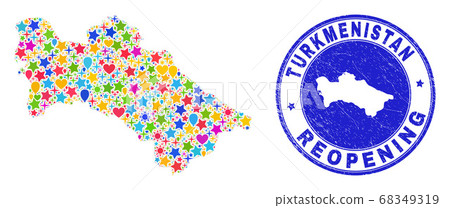 Reopening Turkmenistan Map Mosaic and Grunge Stamp Reopening Turkmenistan Map Mosaic and Grunge Stamp 68349319