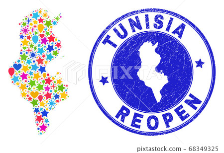 Reopening Tunisia Map Collage and Scratched Seal Reopening Tunisia Map Collage and Scratched Seal 68349325