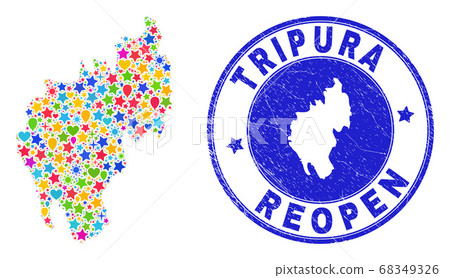 Reopening Tripura State Map Collage and Grunge Seal 68349326