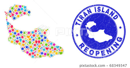 Reopening Tiran Island Map Collage and Scratched Stamp 68349347