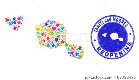 Reopening Tahiti and Moorea Islands Map Mosaic and Distress Seal 68350450