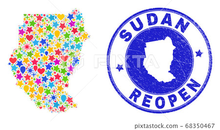 Reopening Sudan Map Mosaic and Scratched Stamp Reopening Sudan Map Mosaic and Scratched Stamp 68350467