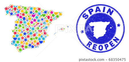 Reopening Spain Map Collage and Scratched Seal 68350475