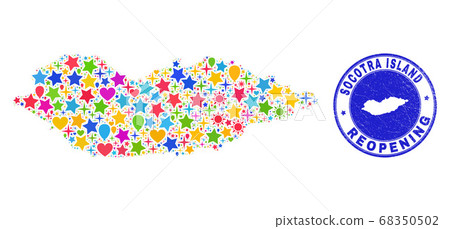 Reopening Socotra Island Map Collage and Scratched Seal 68350502