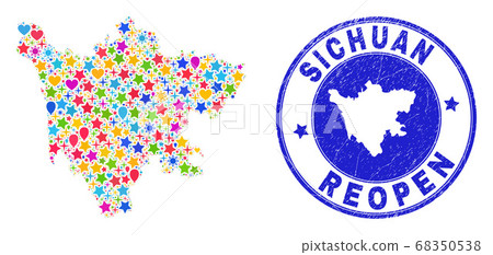 Reopening Sichuan Province Map Mosaic and Grunge Seal 68350538