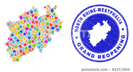 Reopening North Rhine-Westphalia Land Map Mosaic and Textured Stamp 68351904