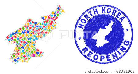 Reopening North Korea Map Mosaic and Distress Stamp 68351905