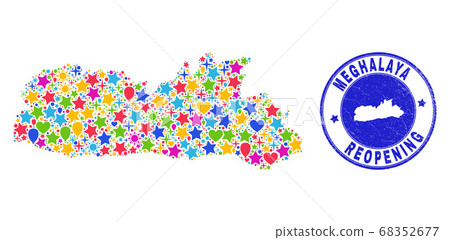 Reopening Meghalaya State Map Collage and Distress Stamp 68352677