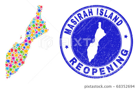 Reopening Masirah Island Map Collage and Grunge Seal 68352694
