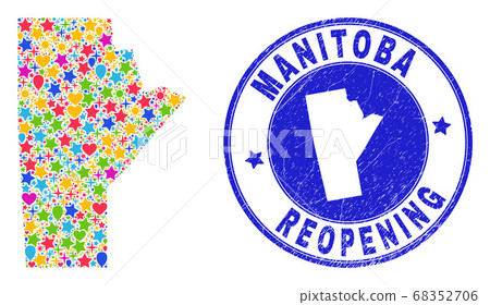Reopening Manitoba Province Map Mosaic and Grunge Stamp 68352706