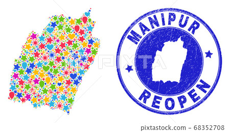 Reopening Manipur State Map Mosaic and Textured Stamp 68352708