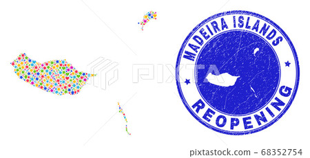 Reopening Madeira Islands Map Mosaic and Textured Seal 68352754