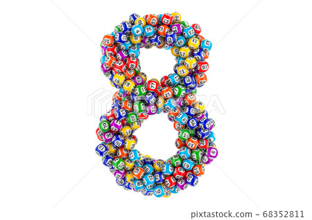 Number 8, from colored lottery balls, 3D rendering Number 8, from colored lottery balls, 3D rendering 68352811