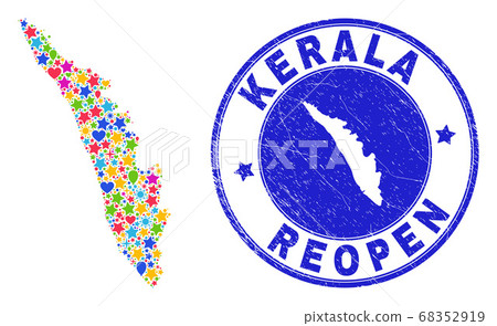 Reopening Kerala State Map Mosaic and Textured Stamp 68352919