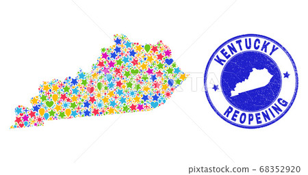 Reopening Kentucky State Map Collage and Scratched Stamp 68352920