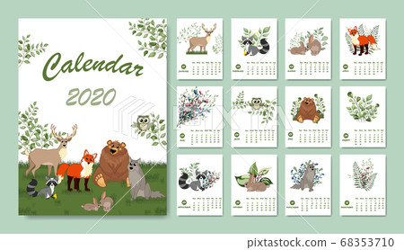 Calendar 2020 with Woodland characters. Calendar 2020 with Woodland characters. 68353710