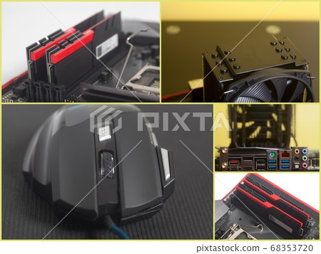 Collage of personal computer components. 68353720