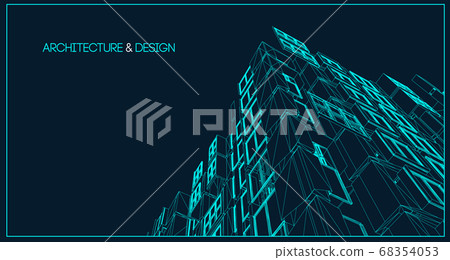 Architecture line background. Building construction sketch vector abstract. Modern city 3d project. Technology geometric grid. Wire blueprint house. Digital architect innovation wireframe. 68354053