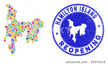 Reopening Hamilton Island Map Mosaic and Grunge Stamp 68354218