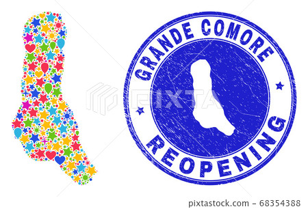 Reopening Grande Comore Island Map Mosaic and Textured Seal 68354388