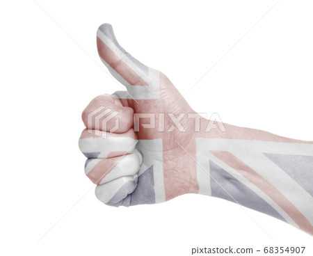 British flag painted on hand showing thumbs up 68354907