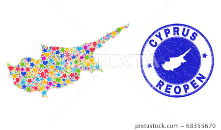 Reopening Cyprus Map Mosaic and Grunge Stamp 68355670