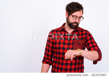 Portrait of handsome bearded hipster man with eyeglasses Portrait of handsome bearded hipster man with eyeglasses 68355995