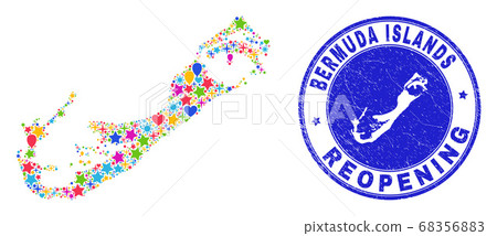 Reopening Bermuda Islands Map Collage and Grunge Stamp 68356883