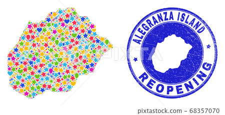 Reopening Alegranza Island Map Mosaic and Textured Stamp 68357070