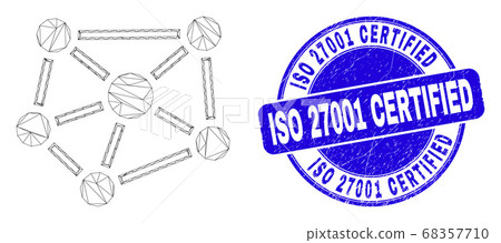Blue Grunge ISO 27001 Certified Seal and Web Mesh Relations 68357710