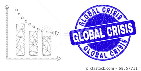 Blue Grunge Global Crisis Stamp and Web Mesh Recession Bar Chart 68357711