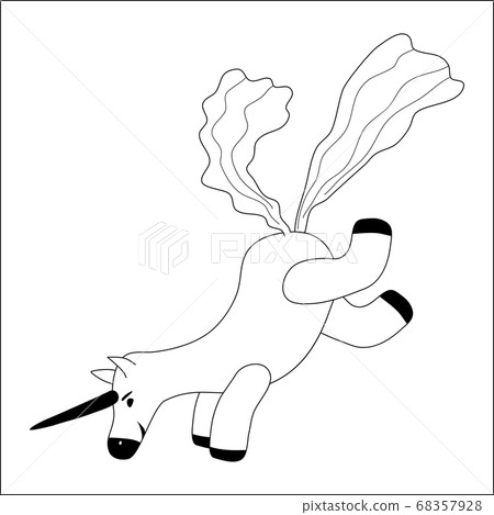 Unicorn smiling pooping a rainbow, fantasy cute character beast multicolored shit turd, lineart. Vector illustration isolated doodle style 68357928