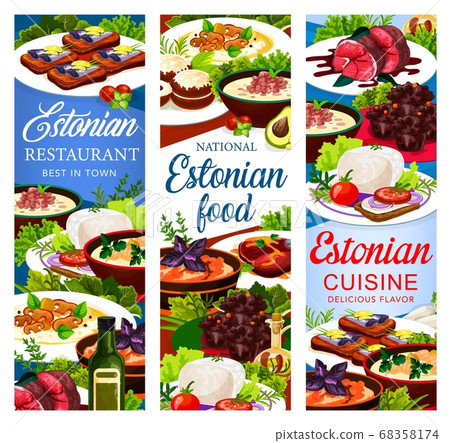 Estonian dishes, Estonia cuisine vector banners 68358174