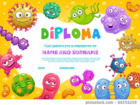 School diploma vector certificate with funny germs 68358209