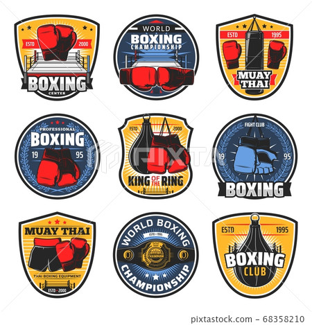 Boxing Muay Thai icons, kickboxing fighter arts 68358210