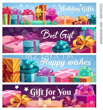 Festive presents, vector gift boxes with ribbons Festive presents, vector gift boxes with ribbons 68358223