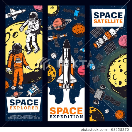 Space explore, astronauts, satellites and shuttles 68358270