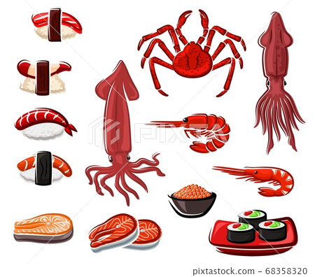 Seafood vector sushi and rolls, japanese sea food Seafood vector sushi and rolls, japanese sea food 68358320