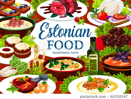 Estonian cuisine vector dishes Estonia food poster 68358347