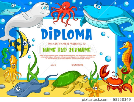 Education diploma for school underwater animals 68358349